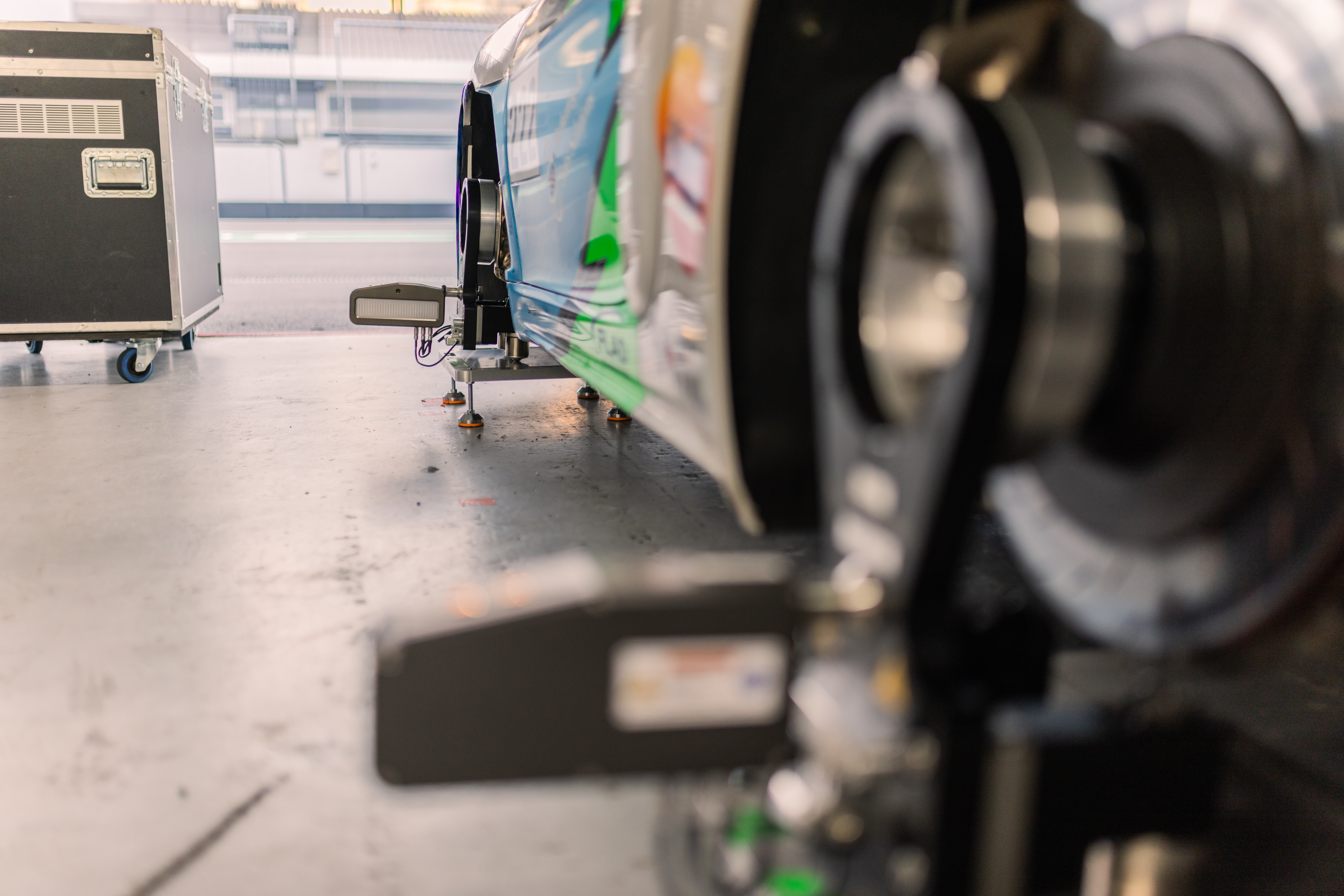 Trackside Aligner measurement heads on Porsche Cayman � zoomed out view by EPS Motorsport